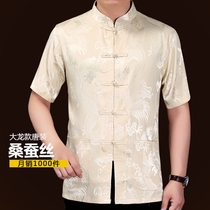 Middle-aged mens costume summer middle-aged and elderly thin silk collar short-sleeved tunic plate buttons) half sleeve shirt