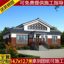 Chinese style antique belt attic first floor Villa drawing rural self-built house design drawing building structure hydropower House