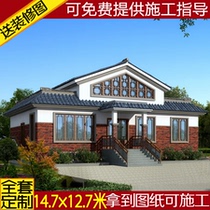 Chinese style antique belt attic first floor Villa drawing rural self-built house design drawing building structure hydropower House