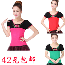 Rhyme square dance costume new suit summer Latin dance suit top summer cotton embroidered short sleeve