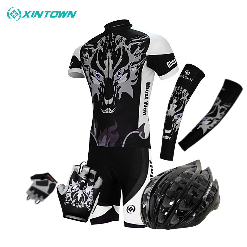 Summer cycling suit, short sleeve suit, men's and women's large size mountain bicycle cycling suit, shorts, helmet sleeve gloves