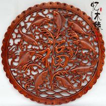 Dongyang wood carving camphor wood blessing pendant 60 round nine fish blessing living room entrance wall-mounted background wall hanging screen