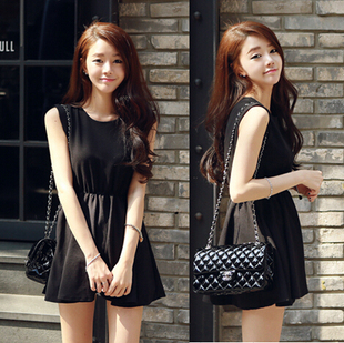 韩国代购2015夏款韩直发jellpe纯美浪漫女孩百褶收腰超短连衣裙