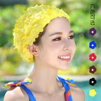 Korean fashion hot spring swimming cap petal long short hair swimming cap female handmade three-dimensional flower large size swimsuit swimming cap