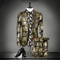 2021 autumn style European and American British wind flower suit suit suit suit two-piece suit men suit slim style fashion city