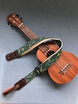Original classic retro dark green floral ukulele strap ukulele strap