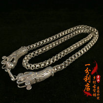  Ethnic style handmade old silversmith Nepal Shuanglong silver necklace male bracelet female bracelet Silver square gift silver jewelry