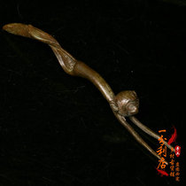 X-Wen Play pure copper old copper zodiac monkey fork piece Seiko old bronze pot fork fork home office tea ceremony