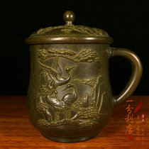  Antique collection Pure copper teacup Songhe age-extending old tea set Retro tea set Old package pulp tea tank Handed down old package pulp goods