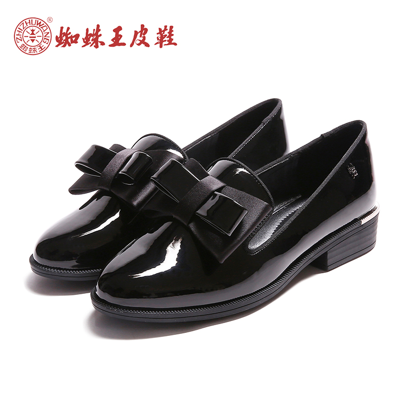 Spider king women's shoes 2018 spring new patent leather British small leather shoes fashion bow Korean casual single shoes women
