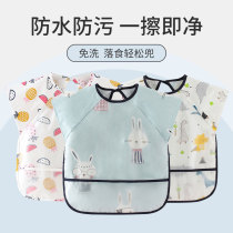 Spring Summer Baby Hood Clothing Apron waterproof childrens dining pockets Anti-dressing pure cotton Summer thin short sleeves Eating Clothes