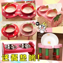 Protect cervical vertebra cute dog food basin to prevent overturning double bowl pet dog bowl cat high foot ceramic bowl teddy dining table