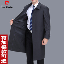 Autumn and winter New season Pierre Cardin casual trench coat men long knee lapel middle-aged dad wear large size jacket jacket