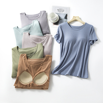 Womens summer with chest pad loose short sleeves casual yoga home walk pajamas short sleeves home base can be worn outside