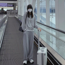 Casual Sportswear Suit Womens Spring Autumn 2022 New Fashion Foreign Air Grey Advanced Sensation Fried Street Sweatshirt Two Sets