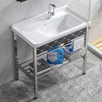 Stainless steel bracket Ceramic laundry basin Bathroom basin Sink with washboard balcony Ultra-deep sink washbasin