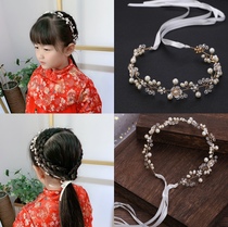 Beautiful flower handmade beaded headband hairband Girl pearl headdress Princess performance birthday hair ornament