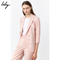 Lily 2020 summer new style quality powder Button Waist close fitting 7-sleeve suit casual pants suit