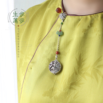 Dany's original step-by-step lotus S925 sterling silver sachet box lotus silver hollow pendant cheongsam placket pendant