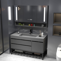 Light luxury modern smart bathroom cabinet combination toilet rock board solid wood floor hanging wall wash basin integrated