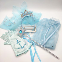 Princess headdress children headband crown veil Frozen print gloves magic wand Halloween cape shawl