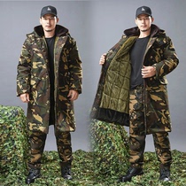Cold-proof and warm camouflage army coat cotton coat mens plus velvet thickened long labor insurance cold storage work cotton suit winter