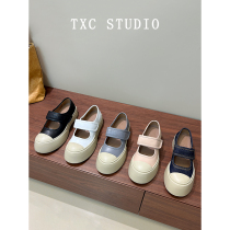 Zhao Lusis same Velcro Mary Jane shoes womens 2023 new leather ugly cute big head mona thick bottom small leather shoes
