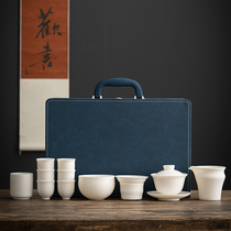 Sheep Jade vegetarian kung fu tea set Dehui white porcelain handmade home gift ceramic cup gift box