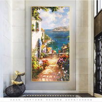 Hand-painted oil painting vertical Mediterranean landscape oil painting aisle corridor hanging painting American wall painting mural porch decorative painting