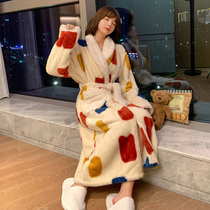 Nightgown women 2021 new autumn and winter flannel bathrobe nightgown women long ankle coral velvet padded pajamas
