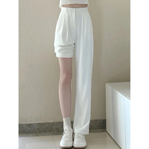 White suit pants women Spring and Autumn weave texture pants 2021 New loose thin straight tube wide legs high waist pants