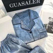 Mens pajamas spring and autumn ice silk long sleeves plus fattening plus size 200 pounds high-grade silk home wear set