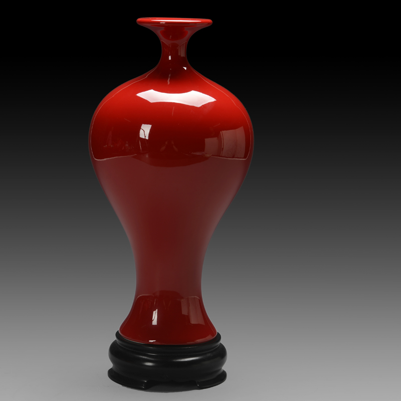 中国红陶瓷花瓶富贵牡丹美人瓶德化高档瓷器家居红瓷办公摆件包邮
