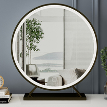 Mirror makeup mirror LED lights student dorm network red bedroom dresser desktop dresser with lamp