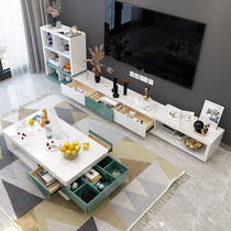 Nordic style color stone plate TV cabinet Coffee table Dining table and chair combination set Living room modern simple telescopic small apartment