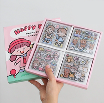 Transparent waterproof hand account sticker material this ins style 100 sets gift box cartoon cute girl account stickers
