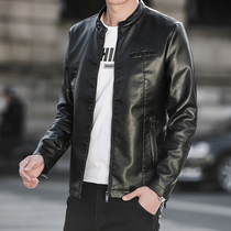 Rich bird leather clothing mens spring and autumn short baseball collar leather jacket coat trend handsome casual loose locomotive clothing