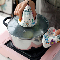 Cartoon triangle anti-scalding casserole enamel pot grab hat kitchen pot ear insulation glove clip cute fabric pot cap