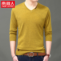 Antarctic long sleeve T-shirt men V collar spring and autumn wear thin solid color base shirt slim casual wool sweater men