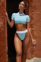 Amazon explosive bikini 2021 sports series swimsuit women half sleeve swimsuit stitching new bikini
