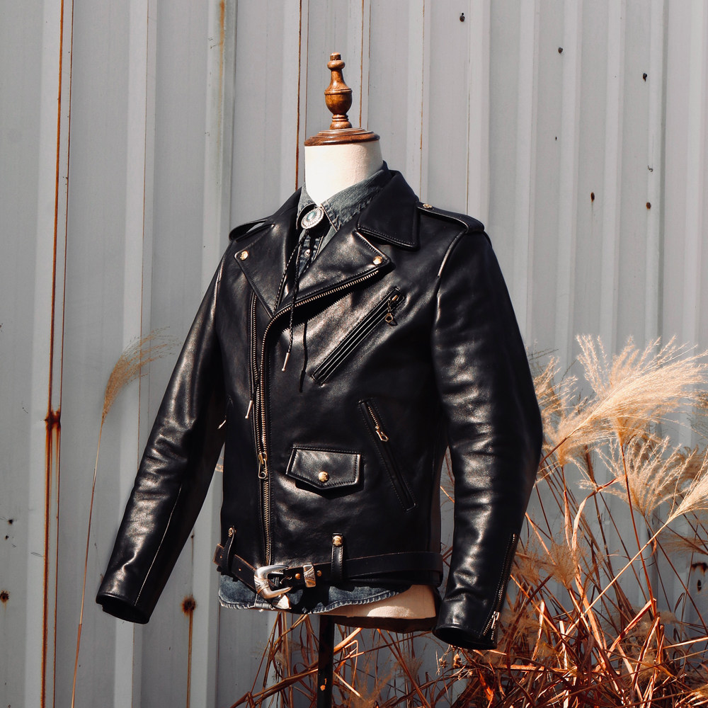 High-end hard dish Italian batik cowhide leather leather SCHOTT 613 oblique zipper biker jacket J24