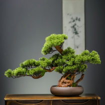  Simulation welcome pine bonsai office decoration Green plants New Chinese potted living room decoration porch bionic fake tree