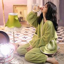 Pajamas women in autumn winter coral plus thick leisure outdoor wear winter lady home clothing warm suit