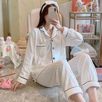 Coral velvet pajamas in autumn winter in new thicker flannel suit can be worn outside long sleeve open shirt home suit