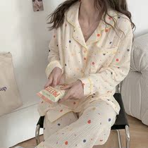 Cotton pajamas autumn female students ins Korean sweet cute long-sleeved trousers spring summer home suit women