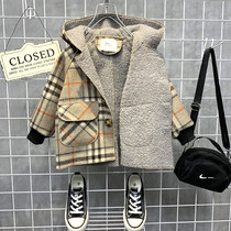 Boy woolen coat autumn and winter foreign style 2021 new boy long clothes small children thick woolen coat