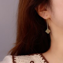 s925 silver Zum mother green ear line woman 2022 new wave qi quality light extravagant advanced sensuous face thin long stream suearrings