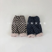 Now THREEs CHILD Korean childrens clothing childrens winter casual checkerboard plus cotton pants gou