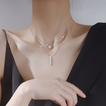 Double-layer necklace womens summer 925 sterling silver 2022 new light luxury niche ins cold wind fairy on the new collarbone chain