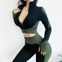 2021 new color color seamless tight-fitting quick-drying fitness set women long-sleeved high waist running sports elastic yoga suit